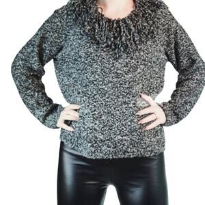 Y2K Sweater Poodle Eyelash Sz L Gray Fluffy Collar Texture Knit 80s Punk Rock